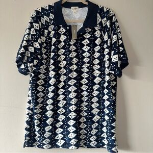 NWT J. Crew Terry Cloth Navy and Ivory White Diamond Block Print Size: Large